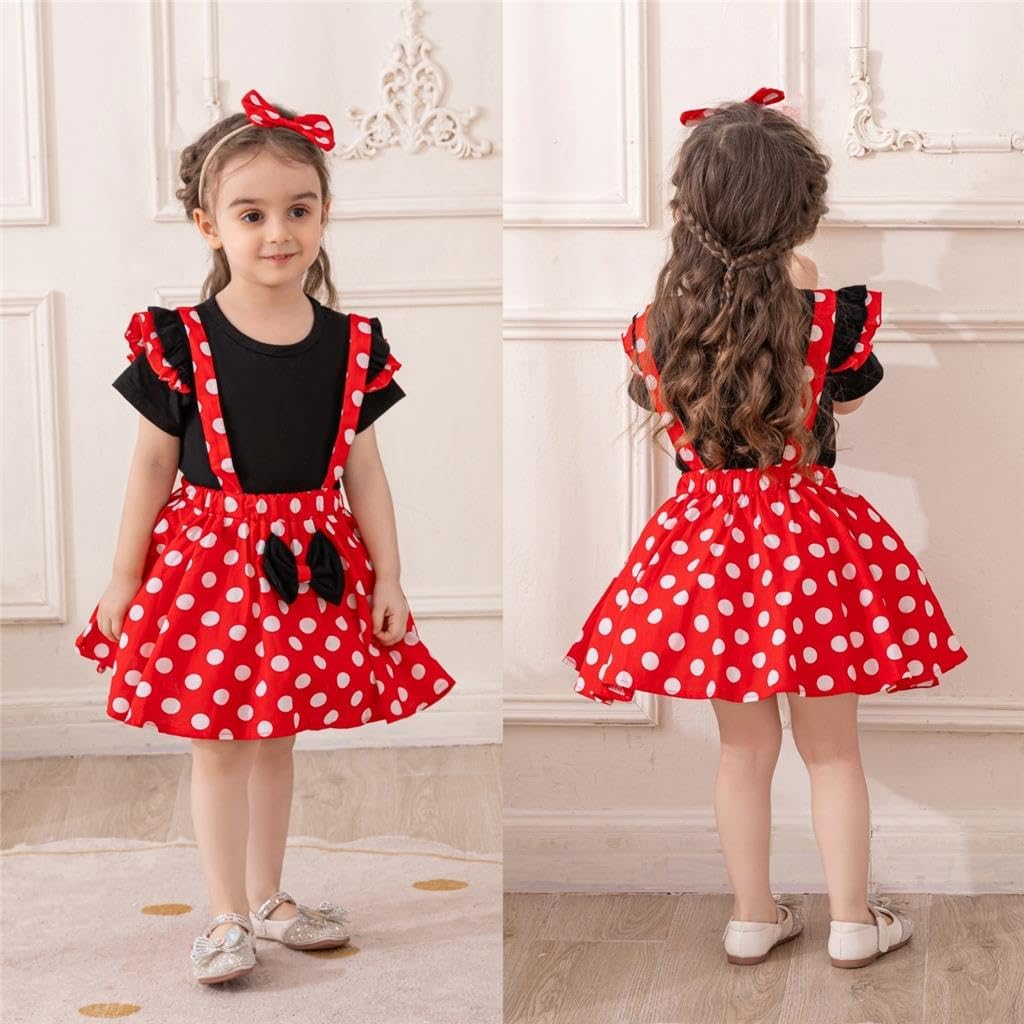 Lito Angels Minnie Mouse Kleid Kostüm Verkleidung mit Stirnband für Baby Kleinkind Mädchen, Hosenträ
