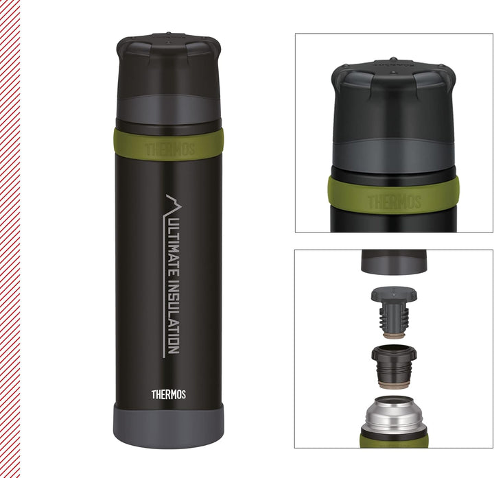 THERMOS MOUNTAIN BEVERAGE BOTTLE 0,9l, black, Thermosflasche Edelstahl mit Trinkbecher, 24 h heiss /