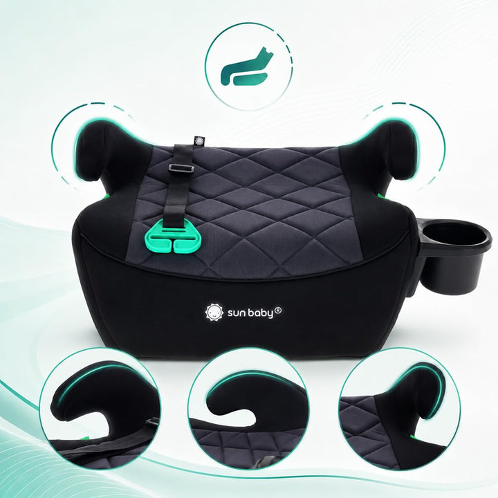 SUN BABY LITTLENEST PRO ISOFIX Booster Seat 125-150 cm i-Size R129 - Black | ISOFIX installation, cu