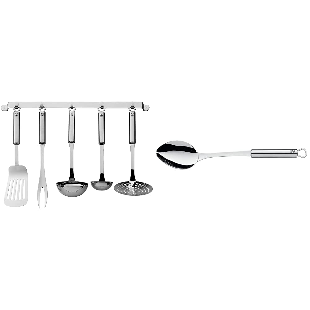 WMF Profi Plus Küchenhelfer Set 6-teilig, Hängeleiste mit 5 Helfer, Schöpflöffel, Schaumlöffel & Pro