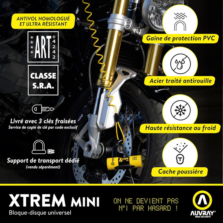 AUVRAY Scheibenschloss für Diebstahlsicherung, Xtrem Mini SRA 16 mm 3 Schlüssel + Schnur