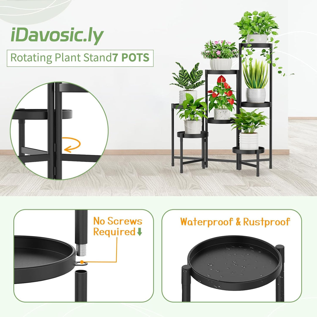 iDavosic.ly 7 Etagen Metall Pflanzenständer Blumentopfständer, Mehrstöckig Pflanzenregal Blumenregal