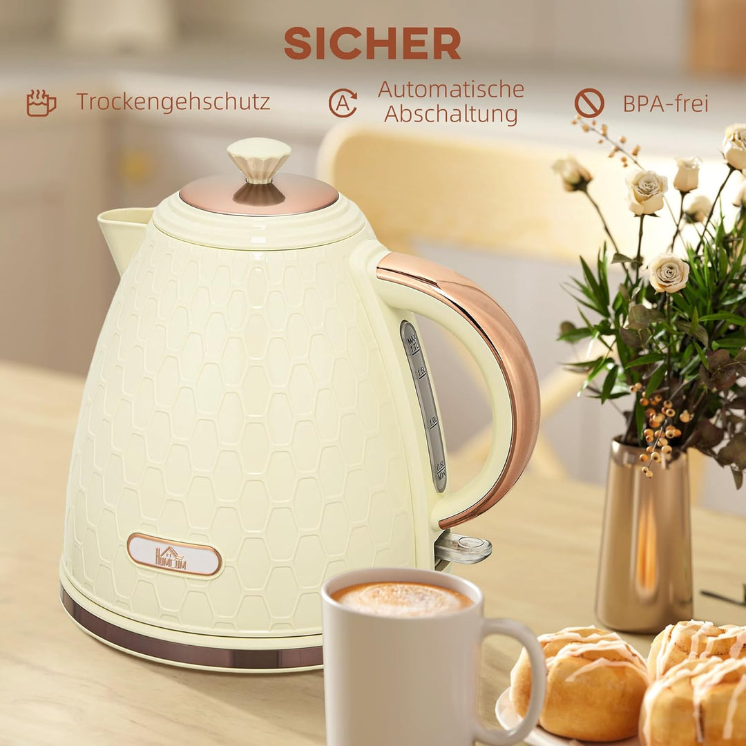 HOMCOM Wasserkocher 1,7 Liter 360° Basis Kalkfilter, Trockengehschutz Abschaltautomatik BPA-Frei 220