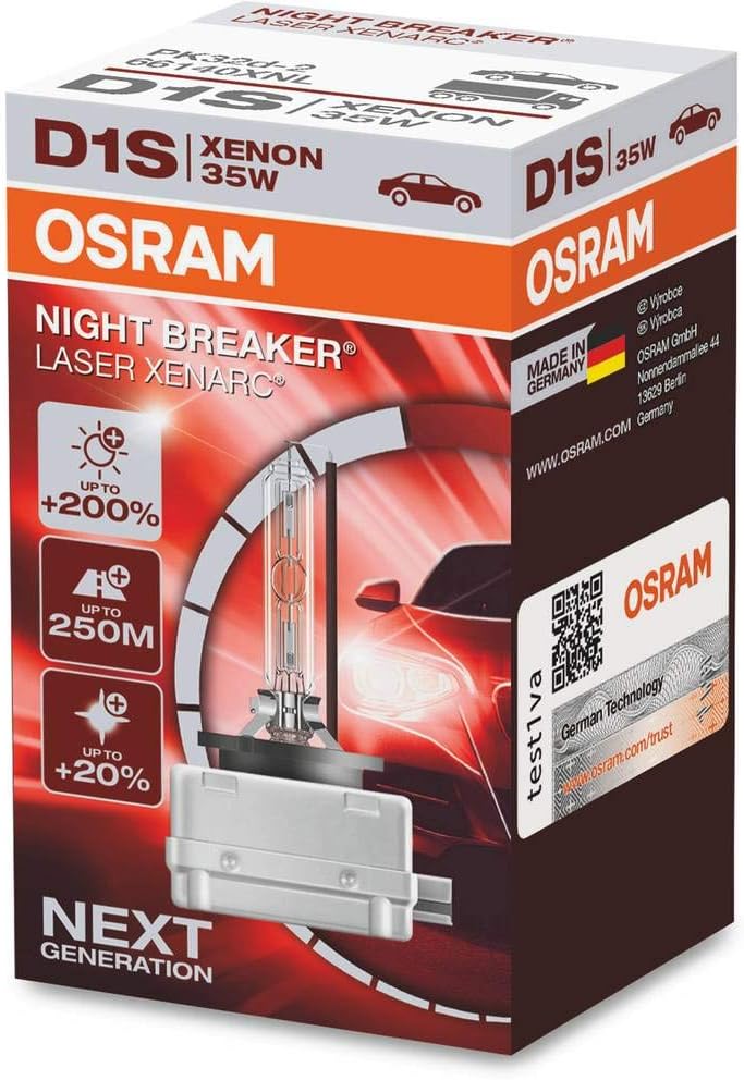 OSRAM XENARC NIGHT BREAKER LASER D1S, +200 % mehr Helligkeit, HID Xenon-Scheinwerferlampe, 66140XNL,