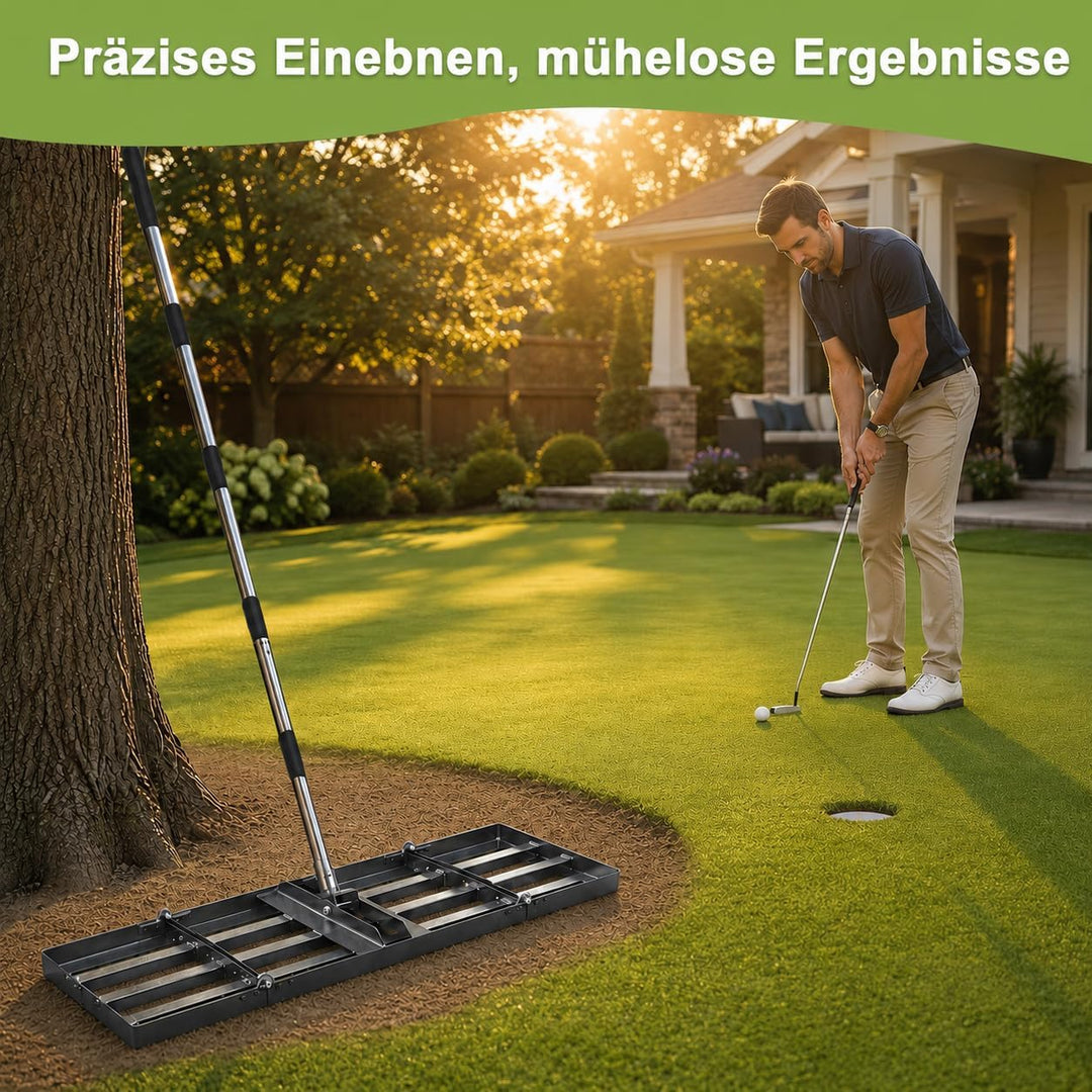 Rasen-Nivellierrechen 76 x 25 cm, Stiel 85-195 cm | Robuster Eisenkopf, Edelstahlstiel, faltbare 40