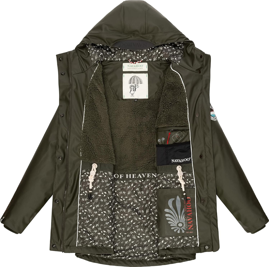 Navahoo Damen Übergangsjacke Regenmantel wasserdicht lang warm gefüttert mit Kapuze Oceans Heart XS-