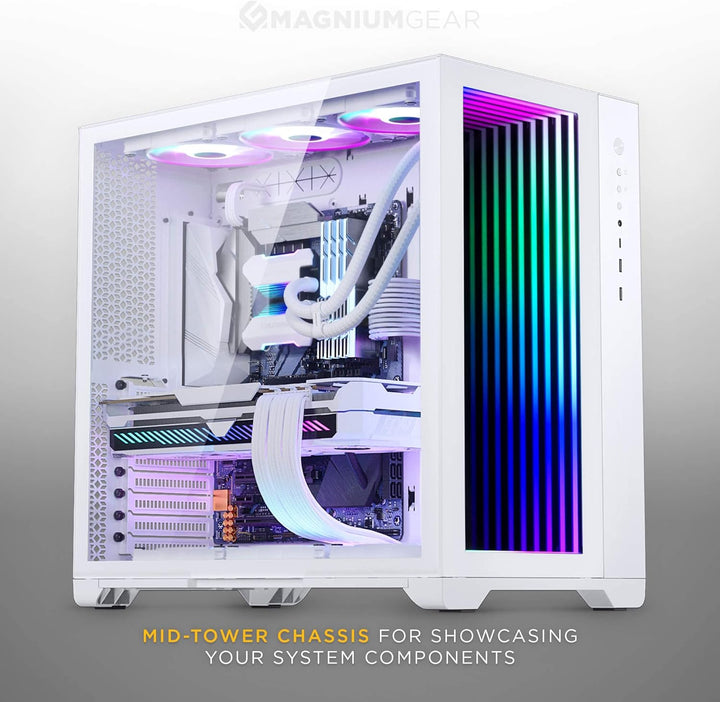 Magniumgear NEO Qube 2 IM, Dual Chamber ATX Mid-Tower, Digital-RGB Infinity Mirror Front Panel, Temp