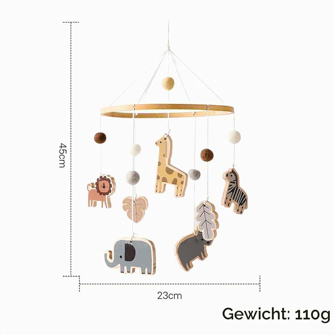 Baby Mobile Baby Windspiele, Babybett Mobile Holz mit Filzbällen Giraffe Löwe Tiere, Hängende Bettgl