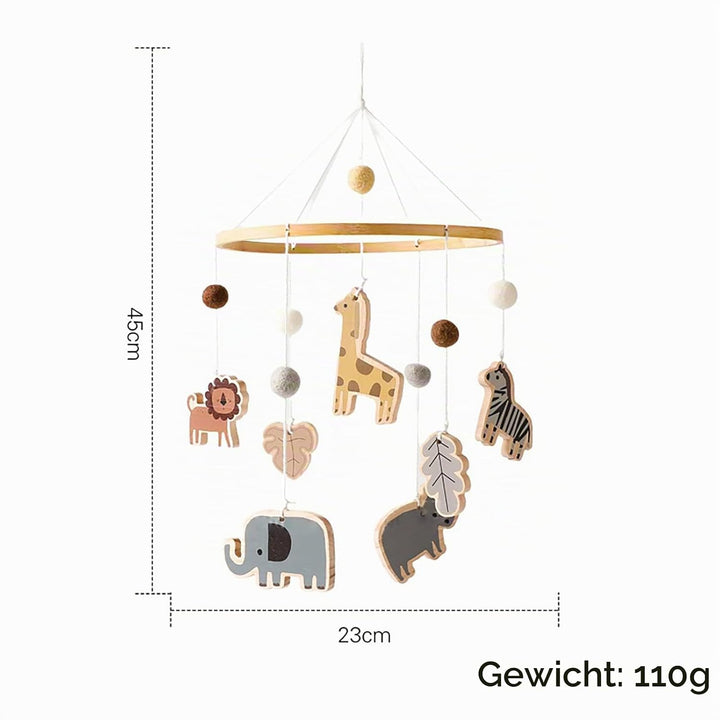 Baby Mobile Baby Windspiele, Babybett Mobile Holz mit Filzbällen Giraffe Löwe Tiere, Hängende Bettgl