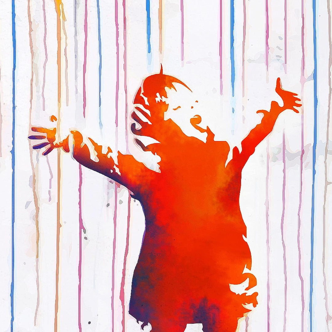 Runa Art Wandbilder Banksy Style Colored Rain 5 Teilig Bild auf Vlies Leinwand Deko Loft Wohnzimmer