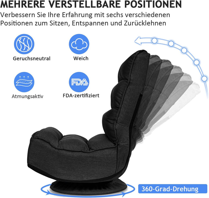 GOPLUS 360° drehbarer Bodenstuhl, klappbarer Bodensessel mit Verstellbarer Rückenlehne, Gamingsessel