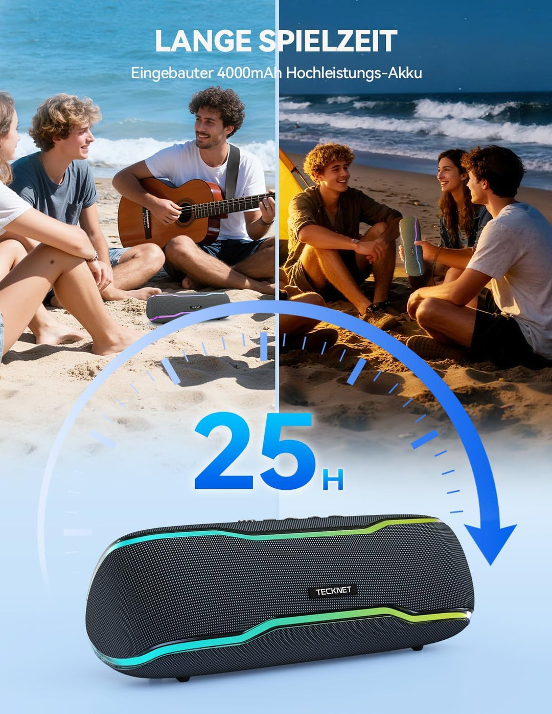 TECKNET Bluetooth Lautsprecher mit Licht, IPX7 Musikbox Kabellos Bluetooth 5,3 Speaker mit Wasserdic