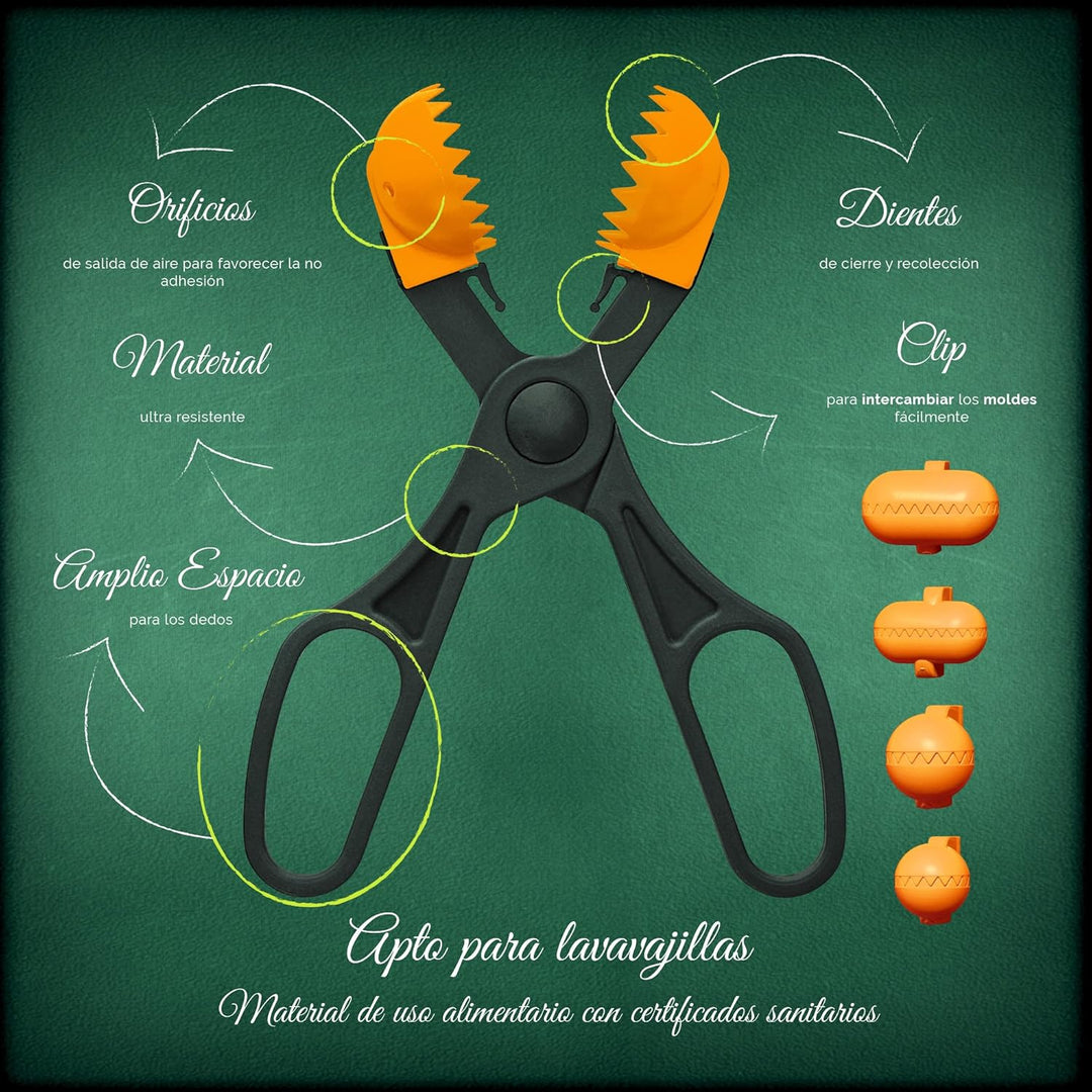 La Croquetera Frikadellenzange Pack Multifunktionales Werkzeug Farbe Orange - 4 austauschbare Teigfo