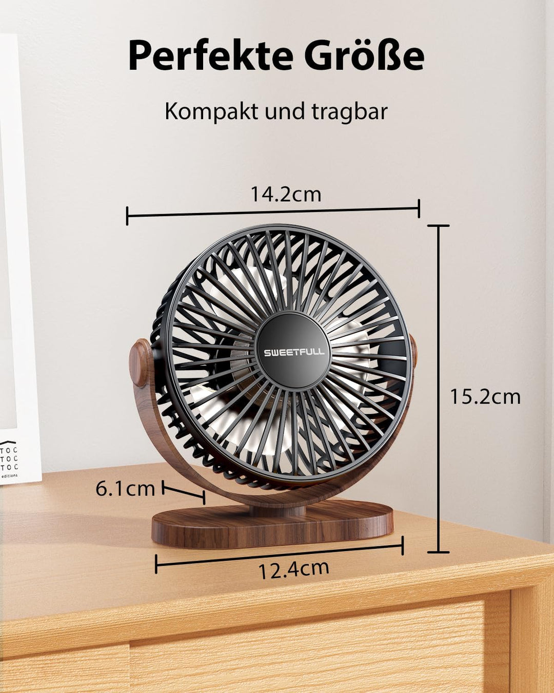 SWEETFULL USB Ventilator, Mini Ventilator Klein Tischventilator Leise, 3 Geschwindigkeiten Desk Fan,