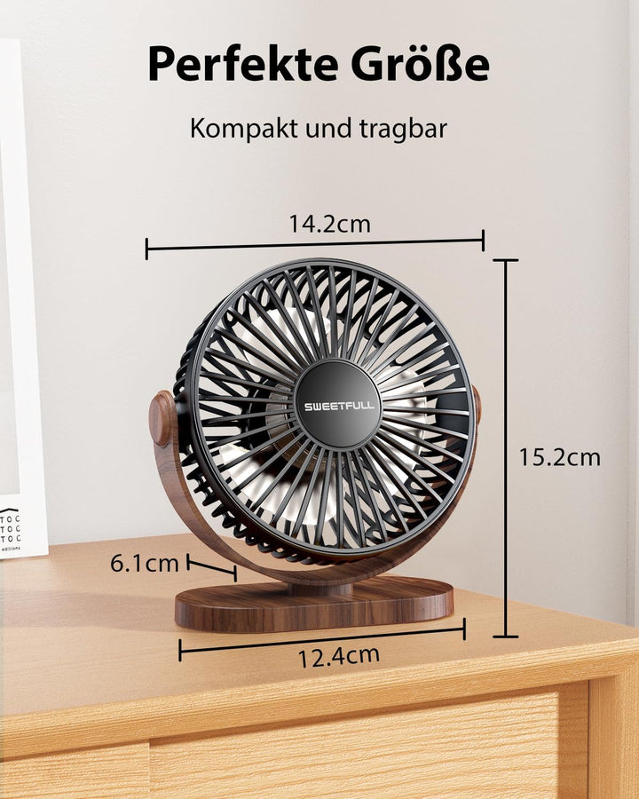 SWEETFULL USB Ventilator, Mini Ventilator Klein Tischventilator Leise, 3 Geschwindigkeiten Desk Fan,