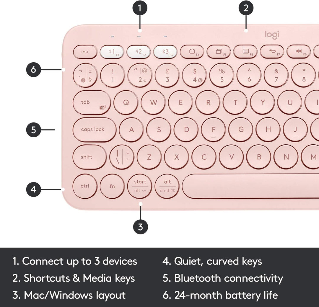 Logitech K380 Kabellose Bluetooth-Tastatur, Multi-Device & Easy-Switch Feature, Windows- und Apple-S