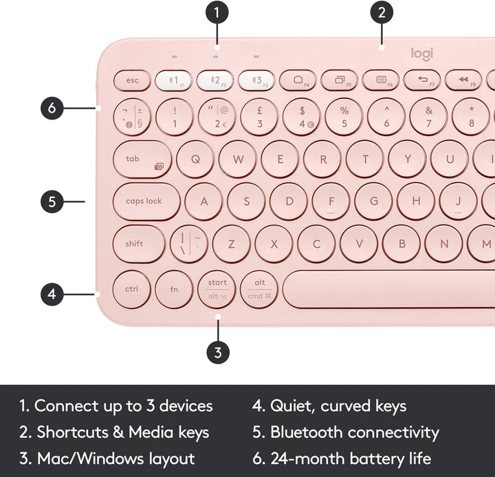 Logitech K380 Kabellose Bluetooth-Tastatur, Multi-Device & Easy-Switch Feature, Windows- und Apple-S