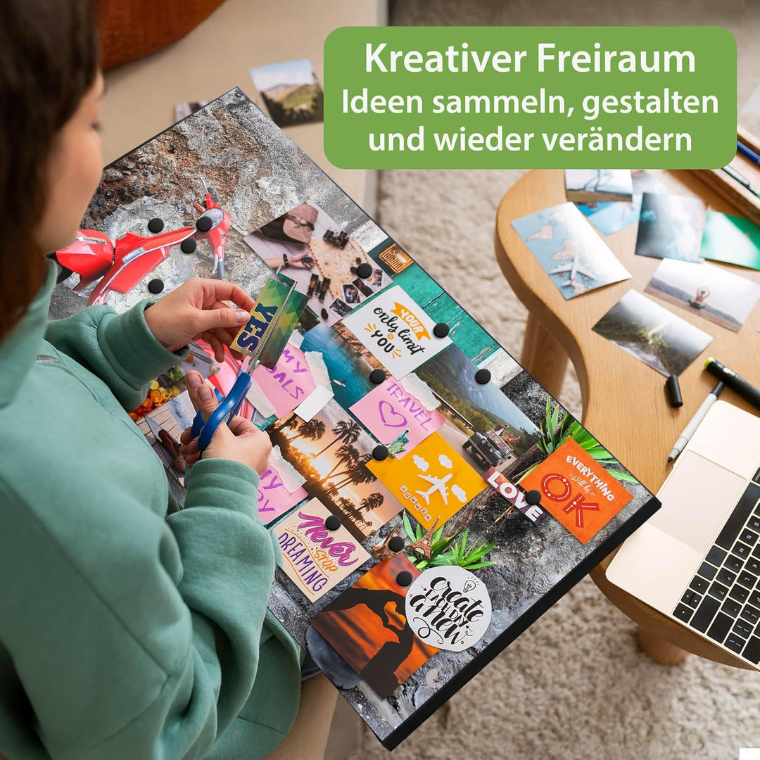 banjado Magnettafel schwarz 78 x 37cm / Magnetwand Metall/Magnetpinnwand als Memoboard/Pinnwand Magn