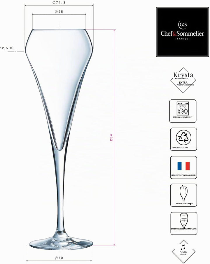 Chef & Sommelier Q5913 Effervescent Sektflöte, Krysta – Kristall verstärkt, 200 milliliters, Klar Si