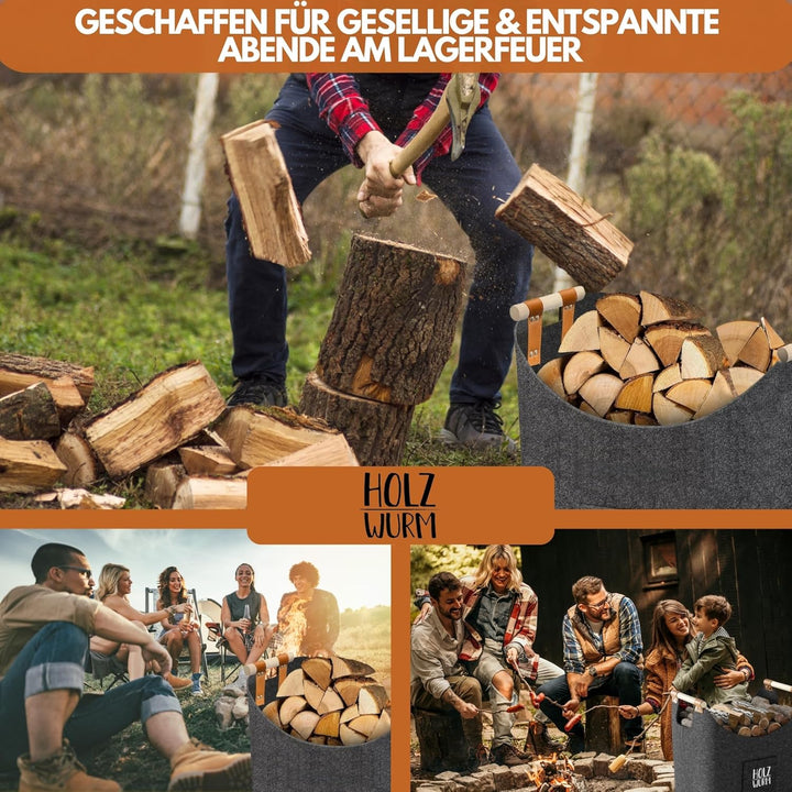Holzwurm Holzkorb für Kaminholz - Filzkorb gross für Kaminholz Aufbewahrung Innen - Kaminholzkorb bi