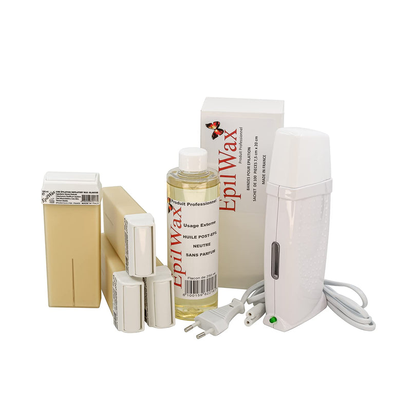 EpilWax Royal Complete Epilation Kit mit: Professionellem Wachswärmer 4 Roll-On Wachs 100 ml Vanille