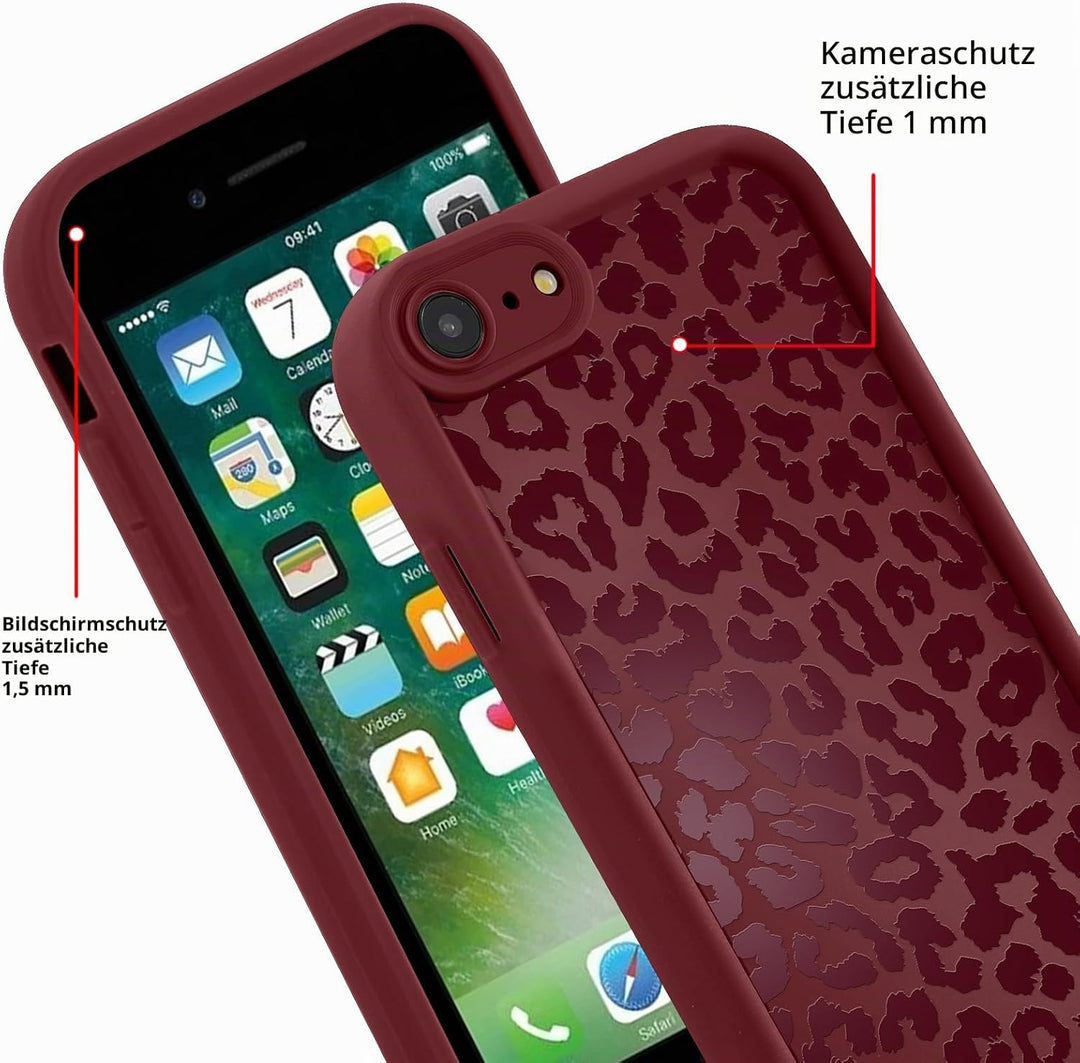ZhuoFan Handyhülle für iPhone 7/8/iPhone SE 2022 /SE 2020 hülle 4,7”, Aesthetic Leopard Muster Rot M