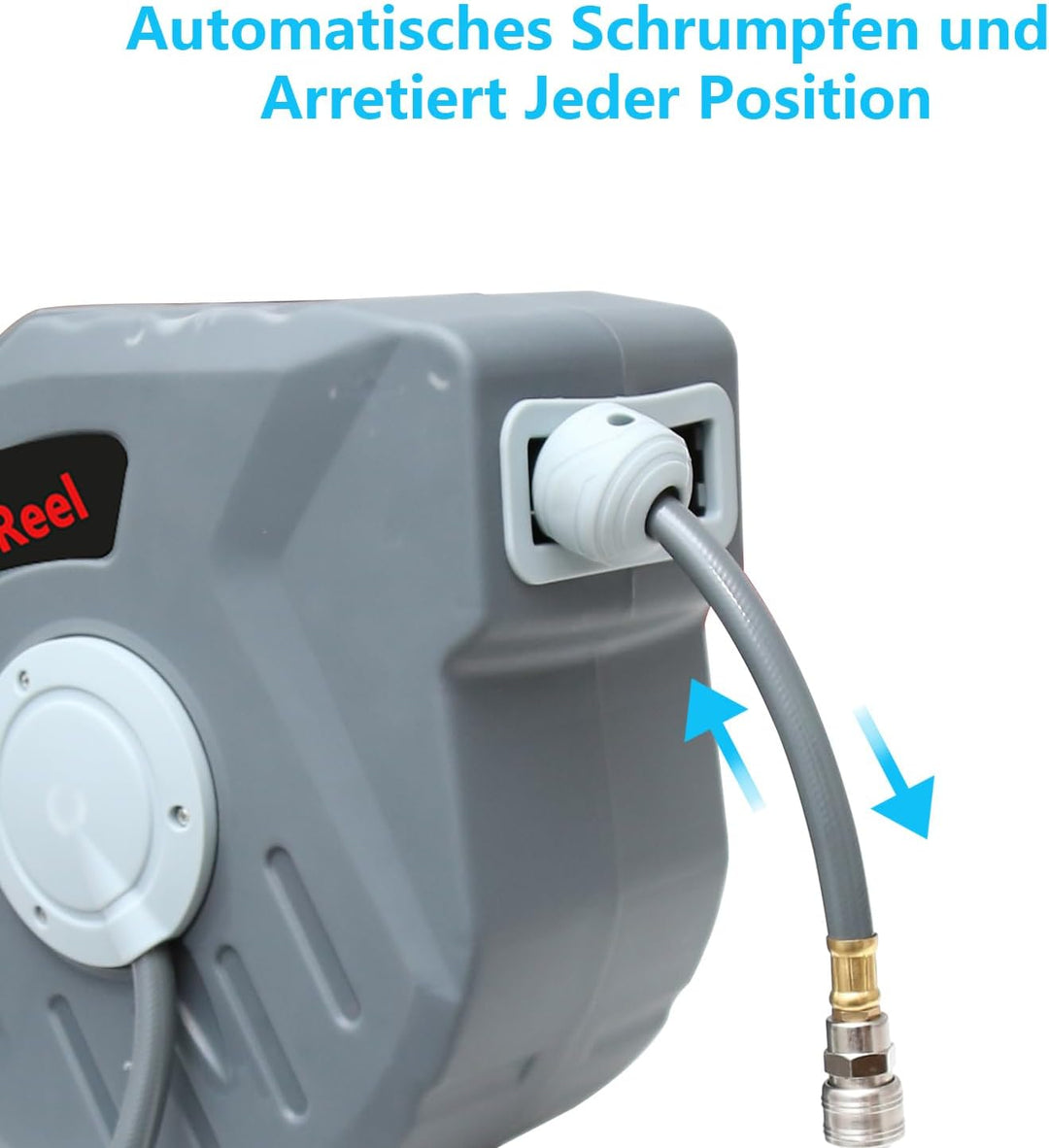 Hebitod 20+2m Druckluftschlauch Aufroller Automatisch, Schlauchaufroller mit 1/4'' Anschluss, Automa