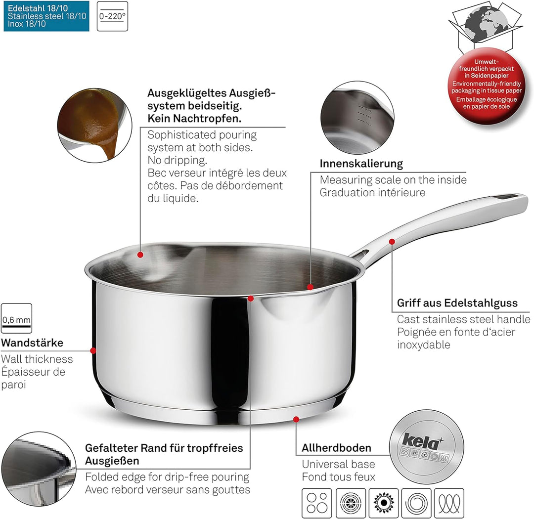 Kela 10182 Flavoria Stielkasserolle, 18/8 Stainless Steel, 1.8 liters, Edelstahl 1,8 l, 1,8 l