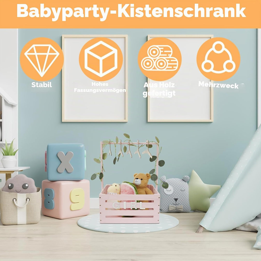 Babykorb mit Griff, Holz Babyparty Schrank Praktischer Holzkiste für Babyparty mit Stange,Schrank fü
