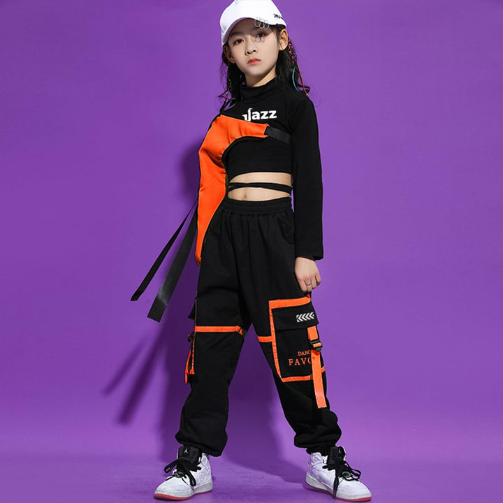 LOLANTA Hip Hop Kleidung Mädchen, Teenager Jazz Tanz Outfit,Bauchfreies Oberteil Cargohose Kleidungs