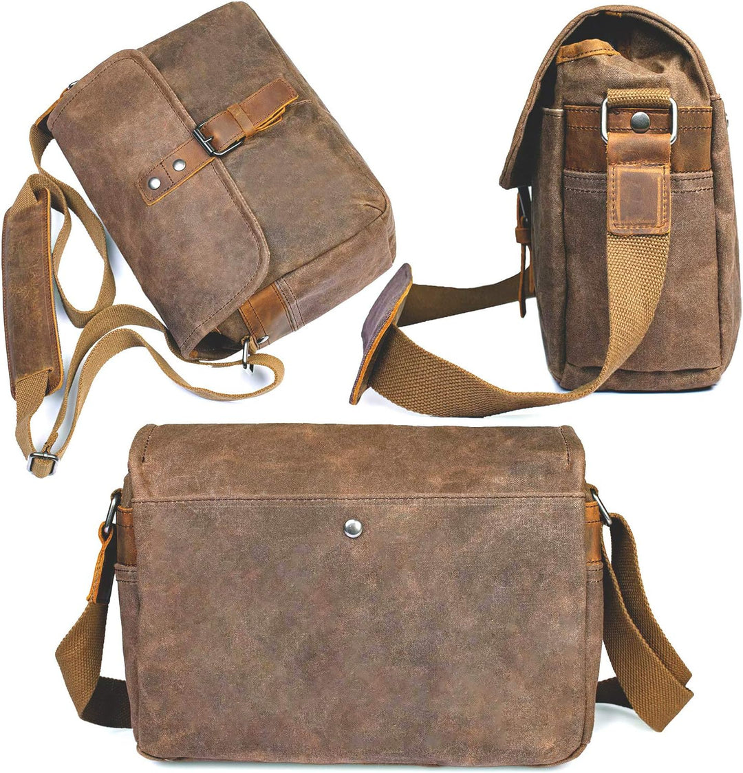 ONEGenug SLR-Kameratasche, wasserdichte Wachs-Segeltuchtasche Vintage Kameratasche Messenger Bag mit