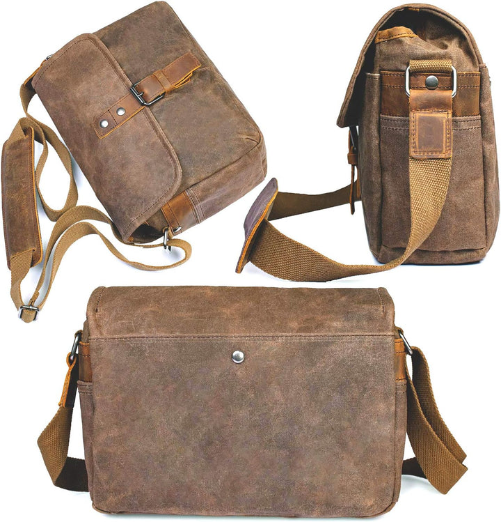 ONEGenug SLR-Kameratasche, wasserdichte Wachs-Segeltuchtasche Vintage Kameratasche Messenger Bag mit
