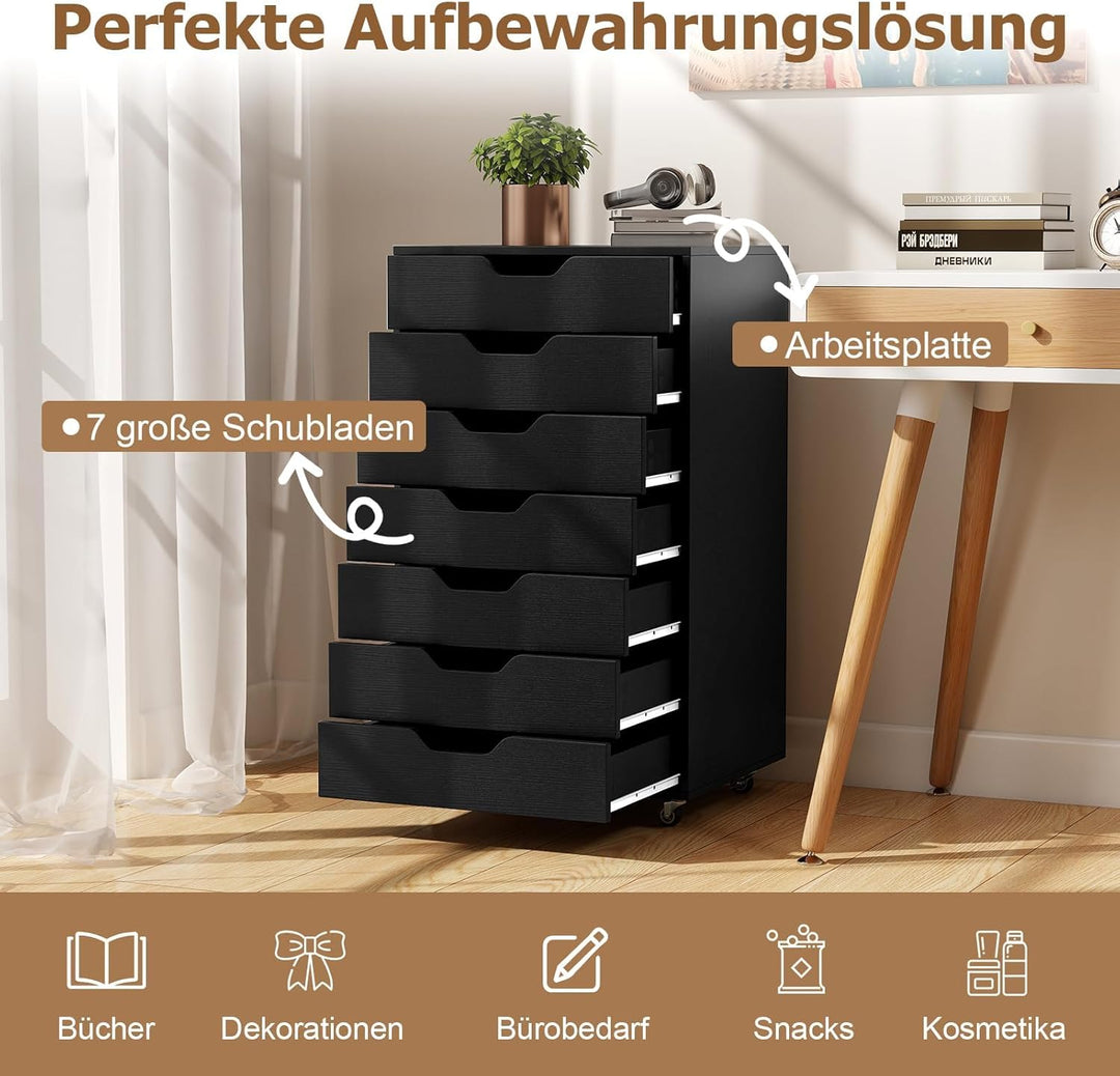 COSTWAY Rollcontainer mit 7 Schubladen, mobiler Aktenschrank mit Rädern, Bürocontainer Schubladensch