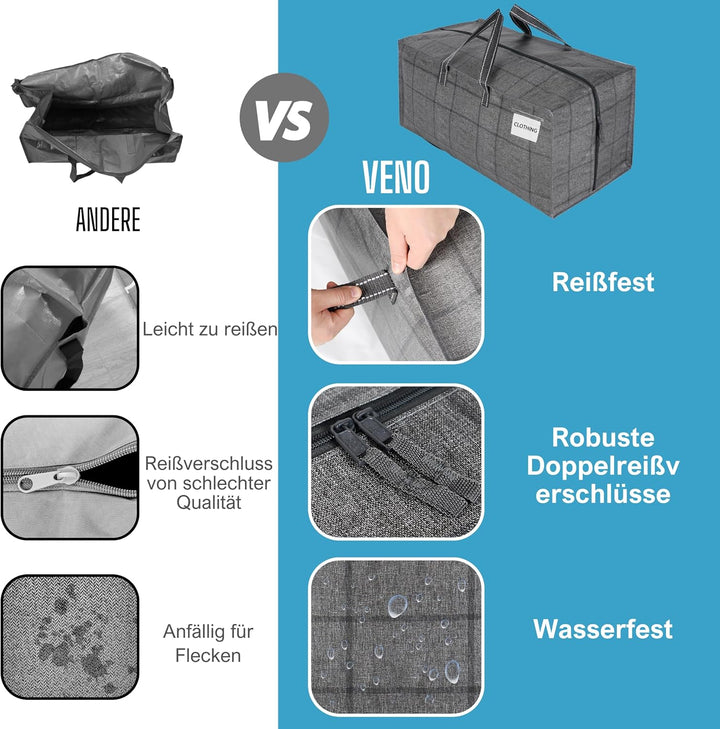 VENO 8-er Pack extra grosse Umzugstaschen mit Rucksackgurten, Umzugshelfer, starke Griffe und Reissv