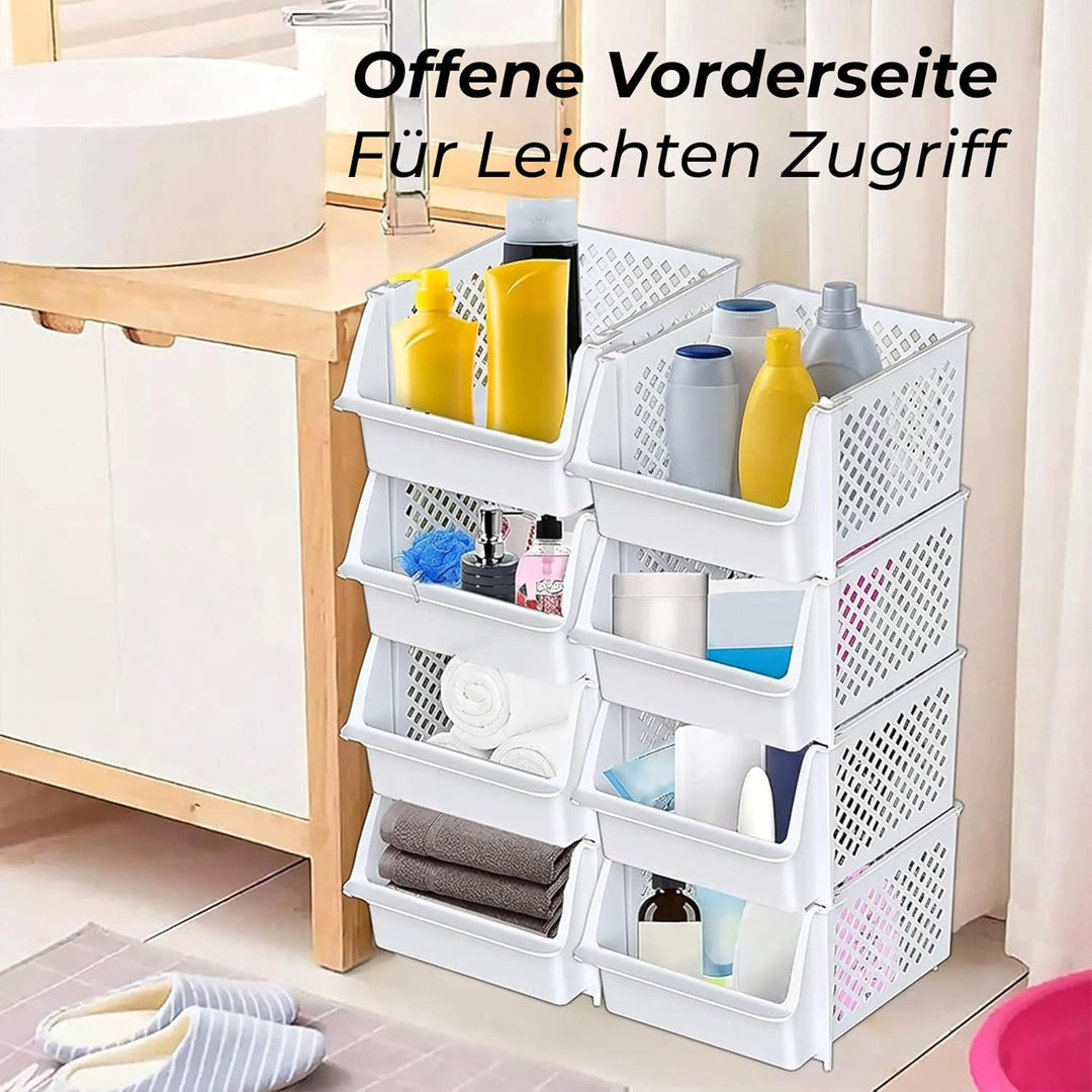 Skywin TidyFriend Stapelbare Aufbewahrungsboxen 4er-Set – Offene Front Organizer für Küche & Vorrats