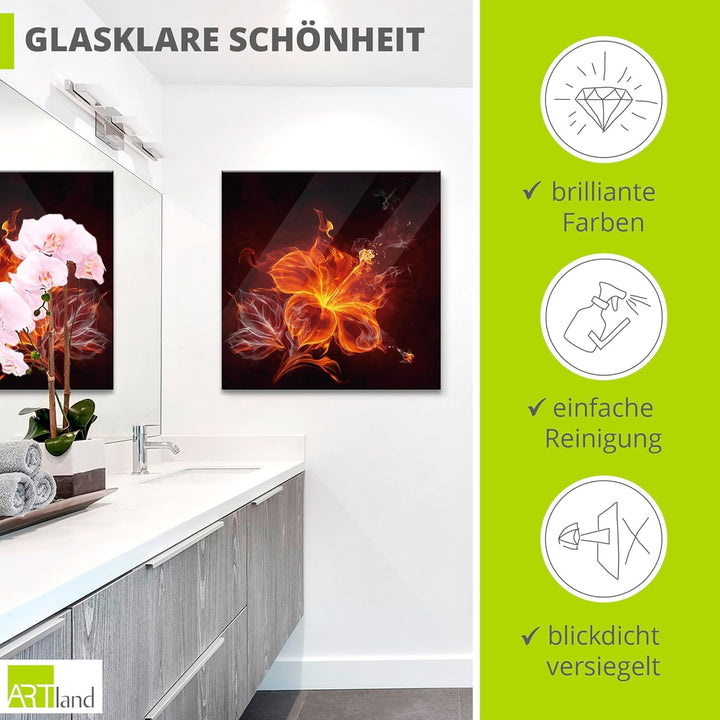 ARTland Glasbilder Wandbild Glas Bild einteilig 40x40 cm Quadratisch Blumen Feuerblume Feuer Flammen