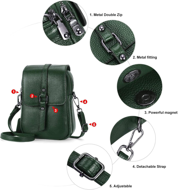 HAWEE Mode Damen Handytasche mit Riemen Echtes Leder Crossbody Handy Umhängetasche Leicht Damen Schu