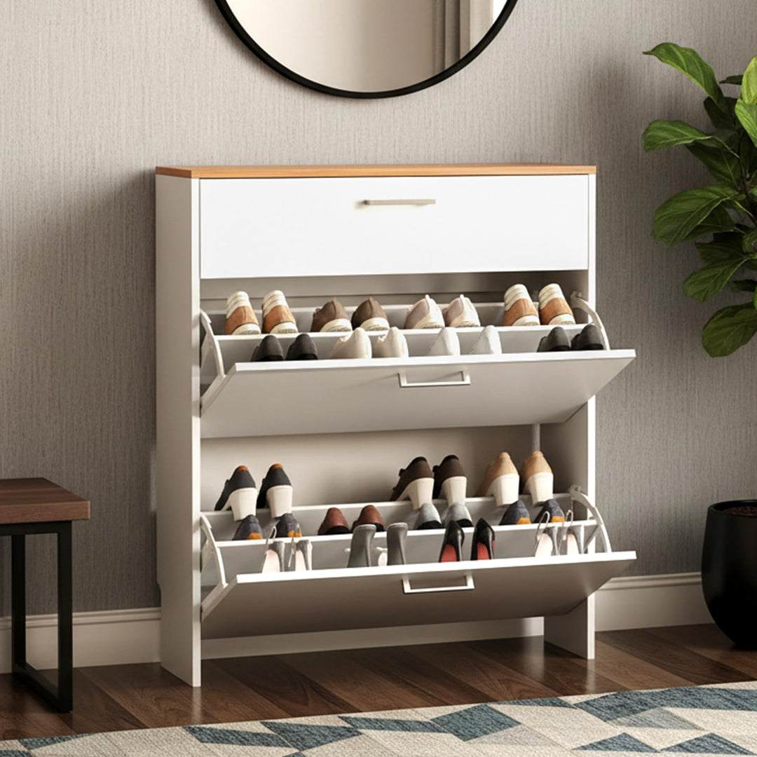 LEADZM Schuhschrank Schmal,Schuhkipper mit 2 Flip-Schubladen Schuhregal mit 1 Schubladen für den Ein