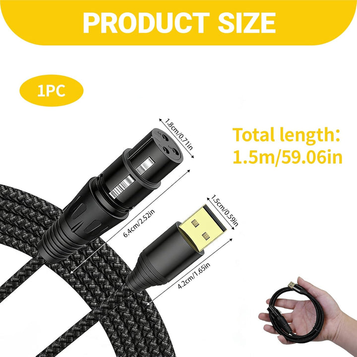 XLR auf USB Mikrofonkabel 1,5 m mit Integriertem DAC, Profi Adapter für Aufnahmen und Streaming, Plu