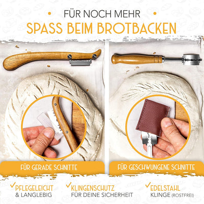 KRUSTENZAUBER Bäckerleinen und Bäckermesser Set - 2x Leinentuch 75x45cm + 2x Teigmesser - Brot Backe