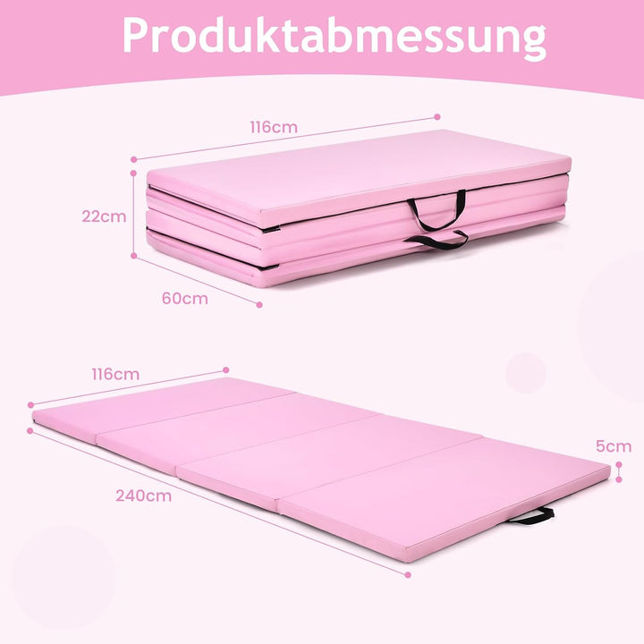 GOPLUS Faltbare Gymnastikmatte 240 cm x 116 cm x 5 cm, Faltbare Turnmatte mit Tragegriffen, Klettver