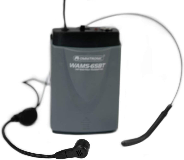 OMNITRONIC WAMS-65BT Taschensender inkl. Headset | Taschensender mit Kopfbügelmikrofon für das Model