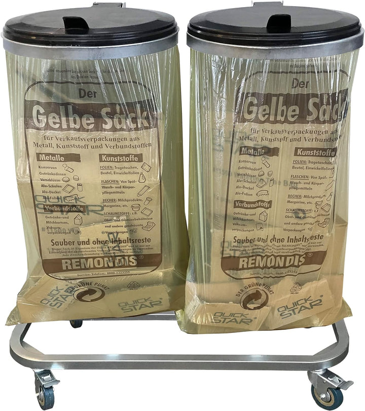 QUICK STAR Doppel Müllsackständer verzinkt mit 4 Rollen 120 Liter Ständer Müllbeutelhalter Müllsackh