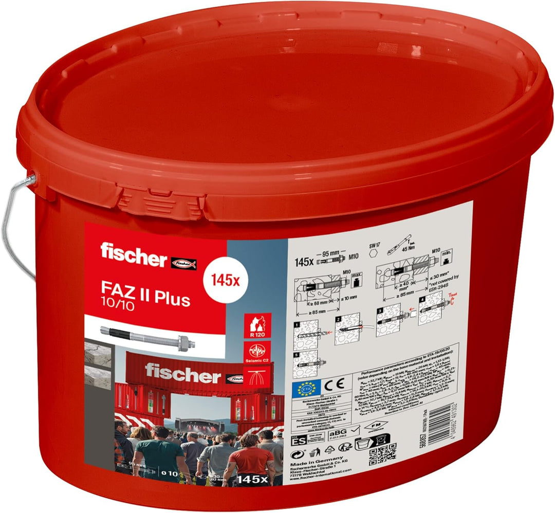 fischer Bolzenanker FAZ II Plus 10/10 gvz im Eimer, Schwerlastanker mit hoher Tragfähigkeit, Ankerbo