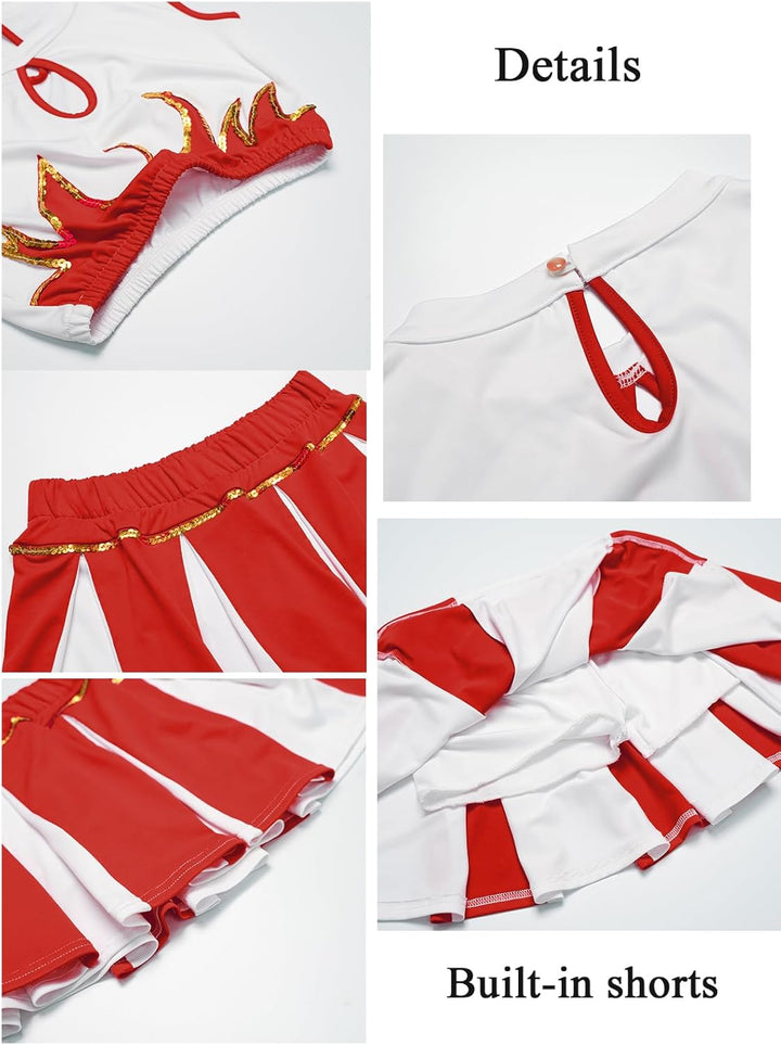 LOLANTA Mädchen Cheerleader Kostüm Schulkind Cheer Kostüm Outfit Karneval Kostüm Rot 122-128, Rot 12