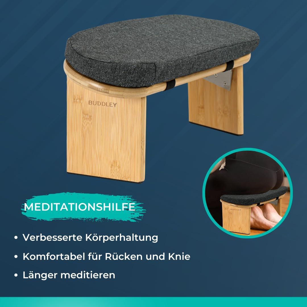 BUDDLEY Meditationsbank klappbar, Yogahocker mit Kissen, Meditationsbank, Meditationsstuhl faltbar,