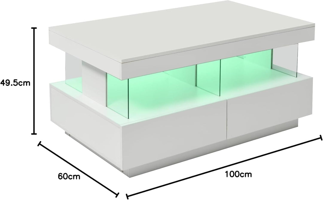 Merax Hochglanz Couchtisch mit LED-Beleuchtung und Acrylplatten – Moderner Sofatisch für Wohnzimmer