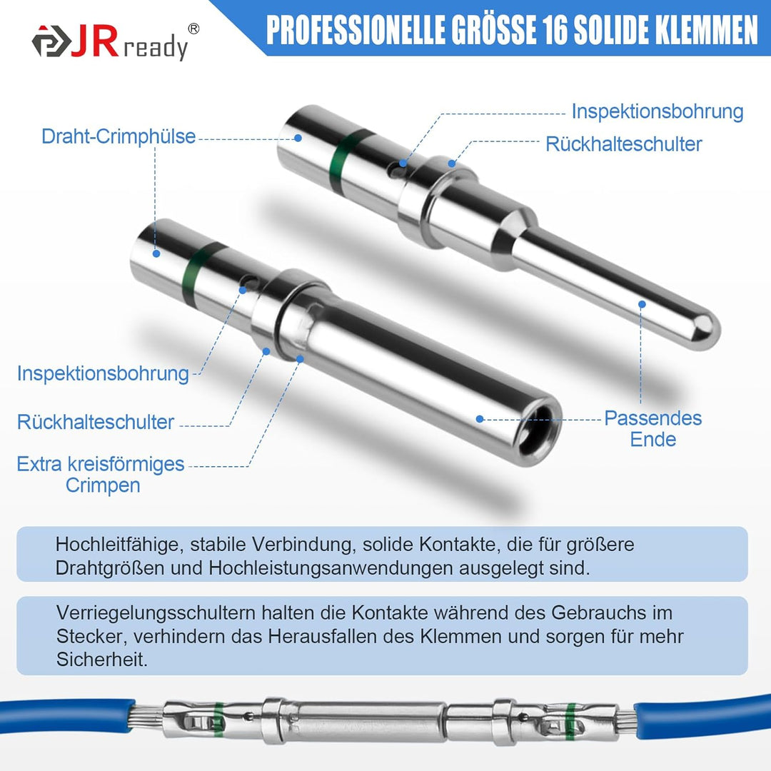 JRready ST6118 Deutsch Kontakt Kit 16# Deutsch Solid Pin Male Female Wire Gauge 14-20AWG Deutsch Ter