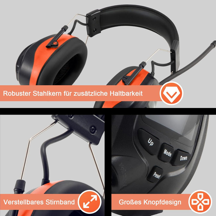 PROTEAR Bluetooth Gehörschutz mit DAB / DAB + FM Radio, wiederaufladbare elektrische Gehörschutzkaps