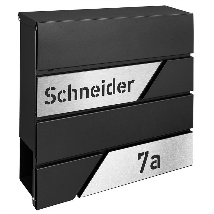 Briefkasten mit Zeitungsfach in Anthrazit, Edelstahlbriefkasten, Wandbriefkasten Briefkasten mit Sch
